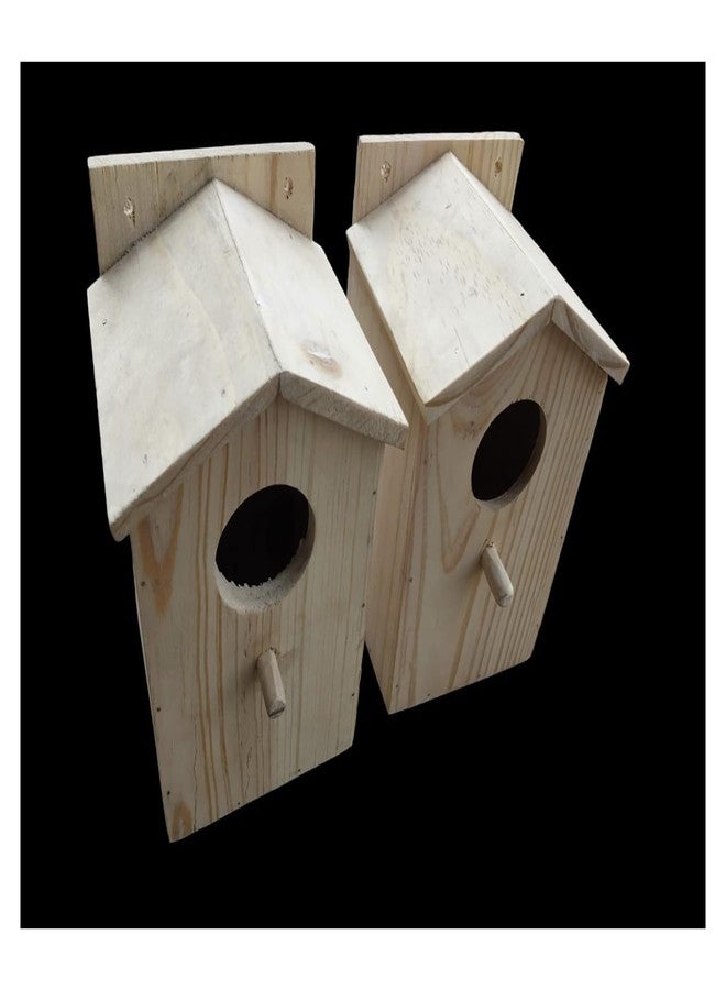 GLITZ Bird House Wooden Nest for Bird Sparrow Solid Wood Wall Mounted Hand Made Birdhouse - (Pack of 2) - Image 3